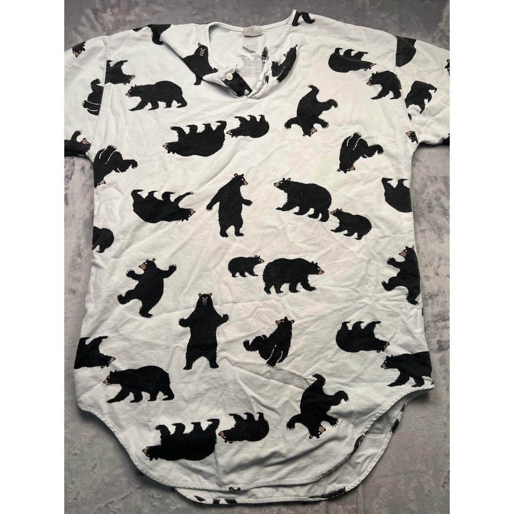 Hatley Black Bear Print Henley Nightshirt White Sleepwear Loungewear Dress